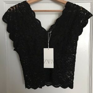 Zara black lace top, Size Large